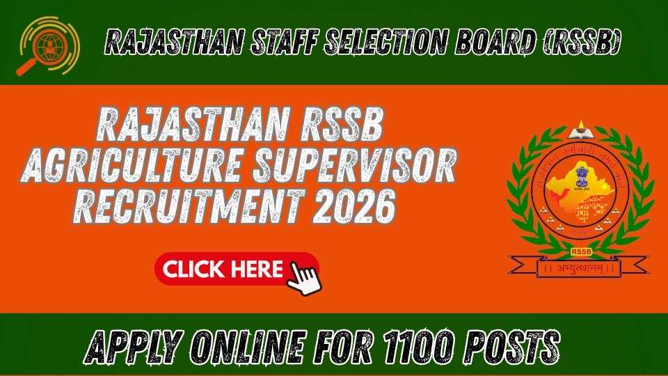 Rajasthan RSSB Agriculture Supervisor Recruitment 2026 Apply Online for 1100 Posts